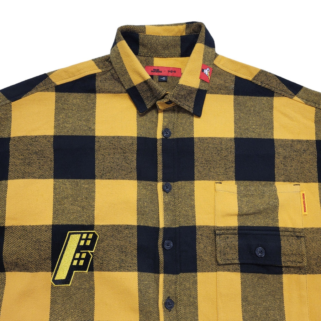 Mark Fair Whale Y2K Thick Yellow & Black Checked Long Sleeve Shirt Mens UK M