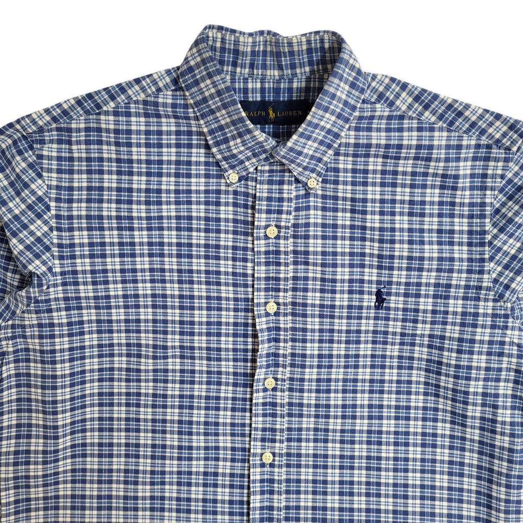 Ralph Lauren Blue Checked Modern Long Sleeve Shirt UK Men's Size M