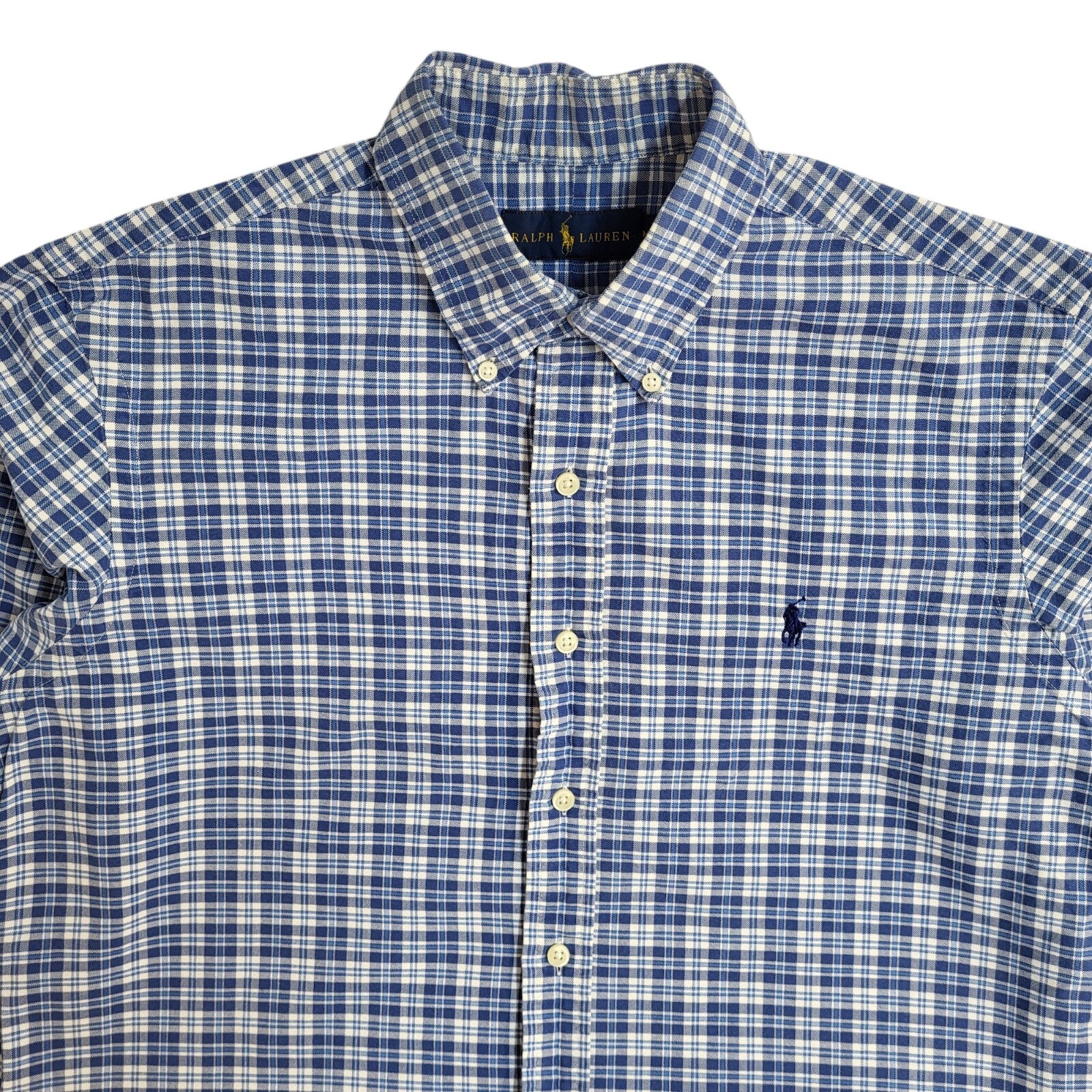 Ralph Lauren Blue Checked Modern Long Sleeve Shirt UK Men's Size M