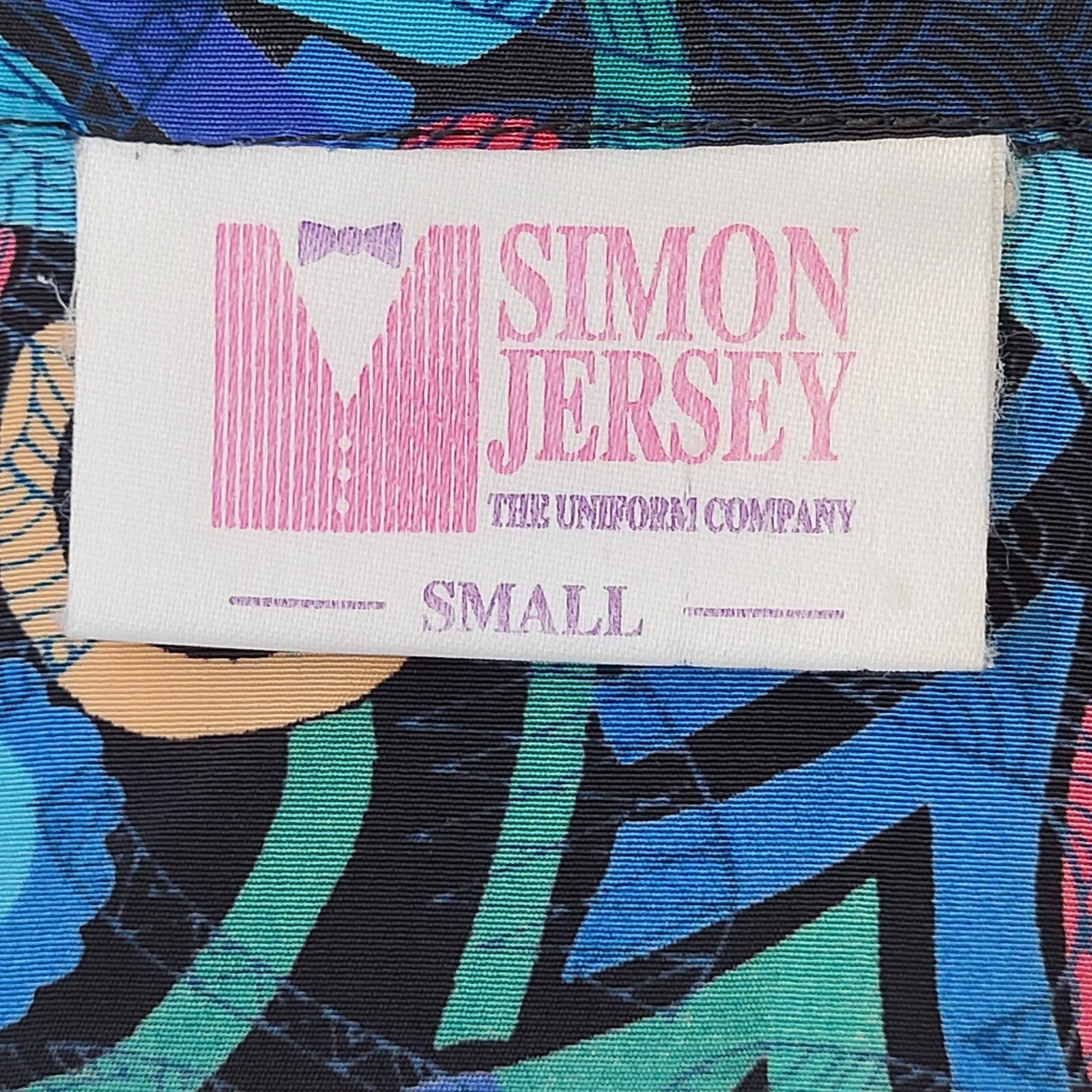 Simon Jersey 90s Vintage Blue Abstract Short Sleeve Shirt Men's Size S