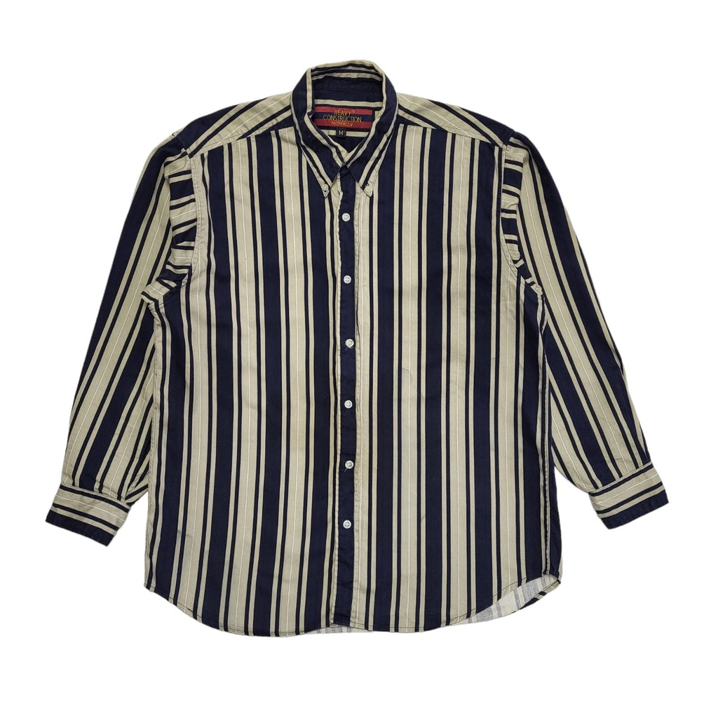Heavy Construction 90's Blue & Beige Striped Long Sleeve Shirt Men's UK Size XL