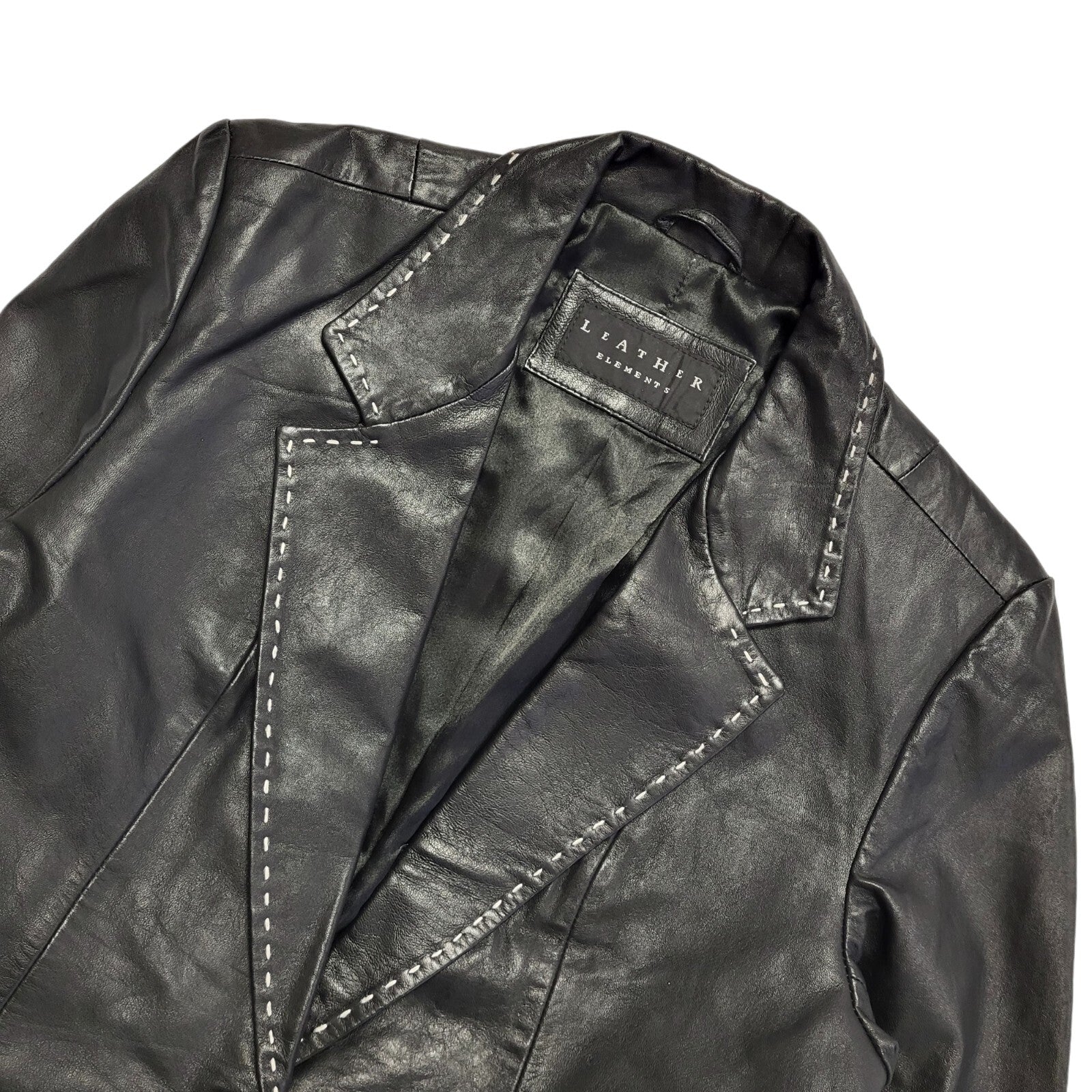 Leather Elements 90s Vintage Black Leather Button Jacket Uk Women's Size Medium
