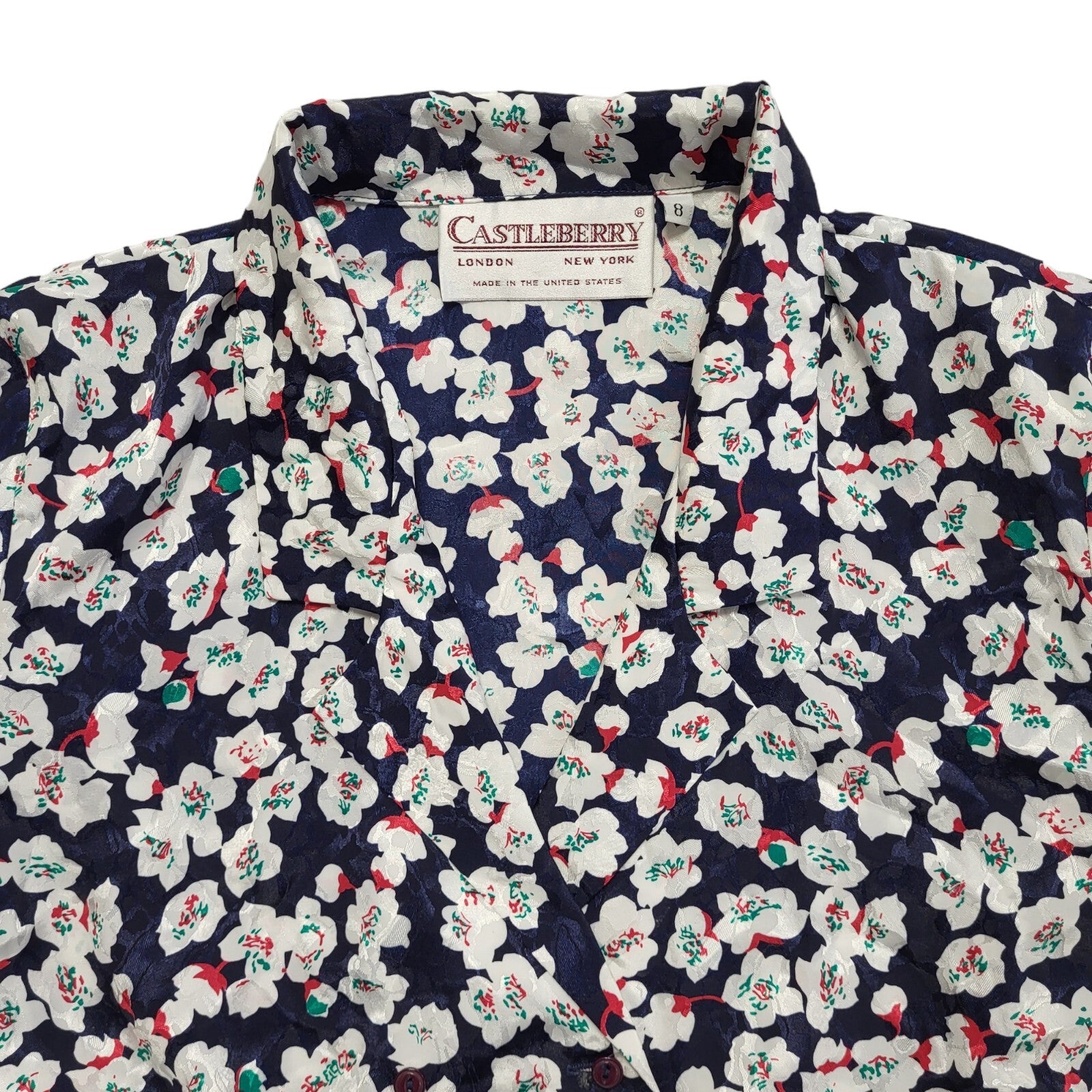 Castle Berry Vintage 90s Blue & White Floral Blouse Uk Women's Size 8