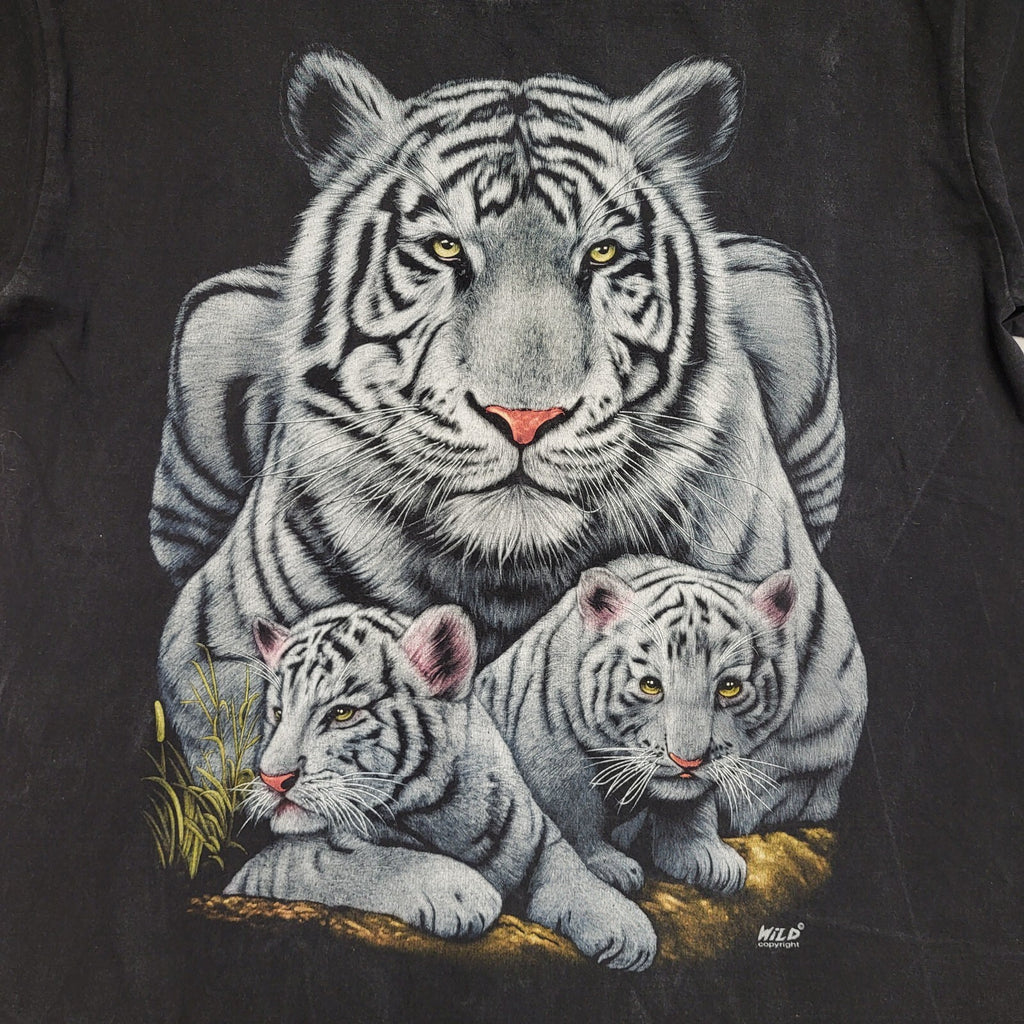 White Tiger Wild Black Vintage 90s  Short Sleeve T-Shirt Uk Men's XL