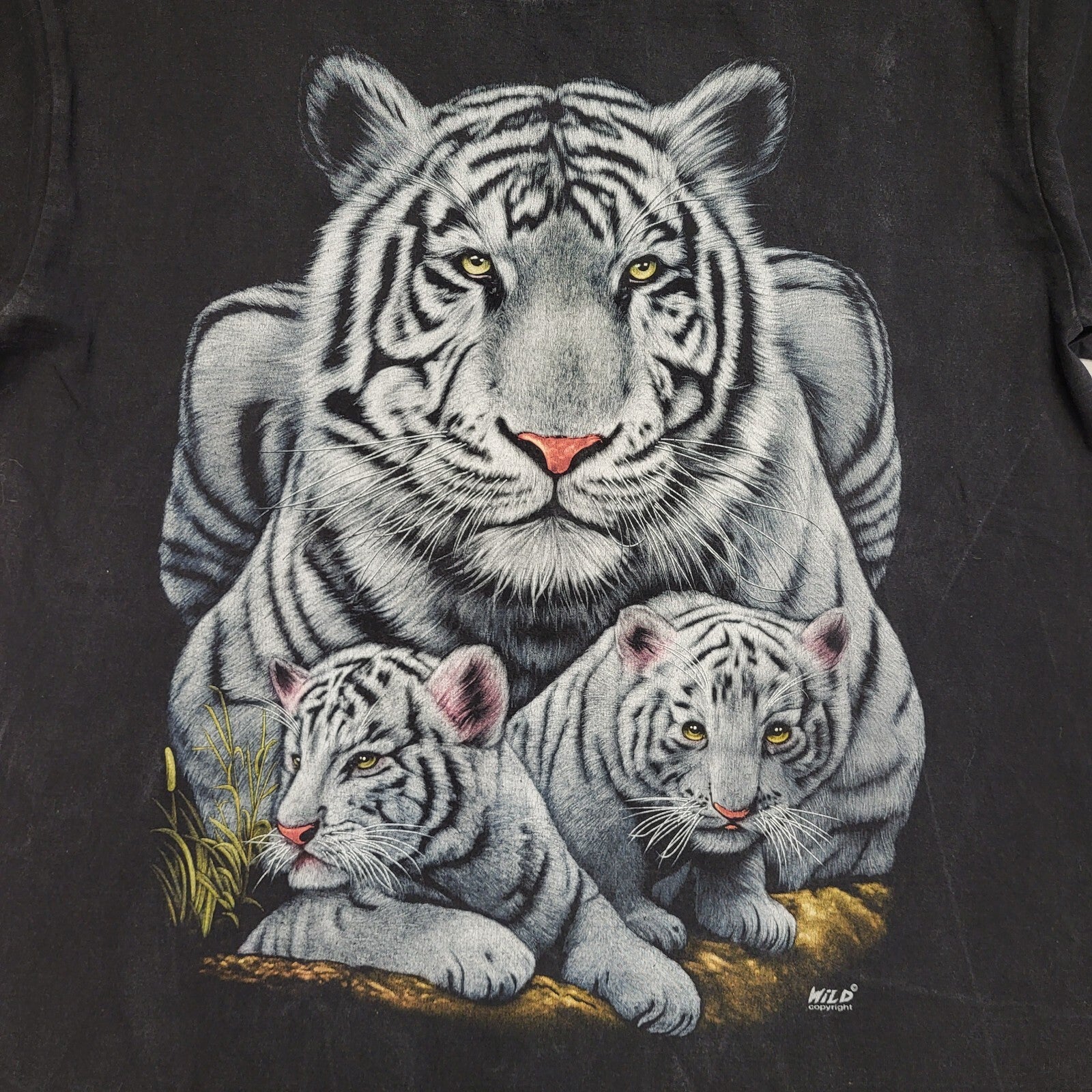 White Tiger Wild Black Vintage 90s  Short Sleeve T-Shirt Uk Men's XL