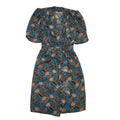 Paige 80s Vintage Abstract Tan & Teal Front Split  Wrap Dress Women's 12