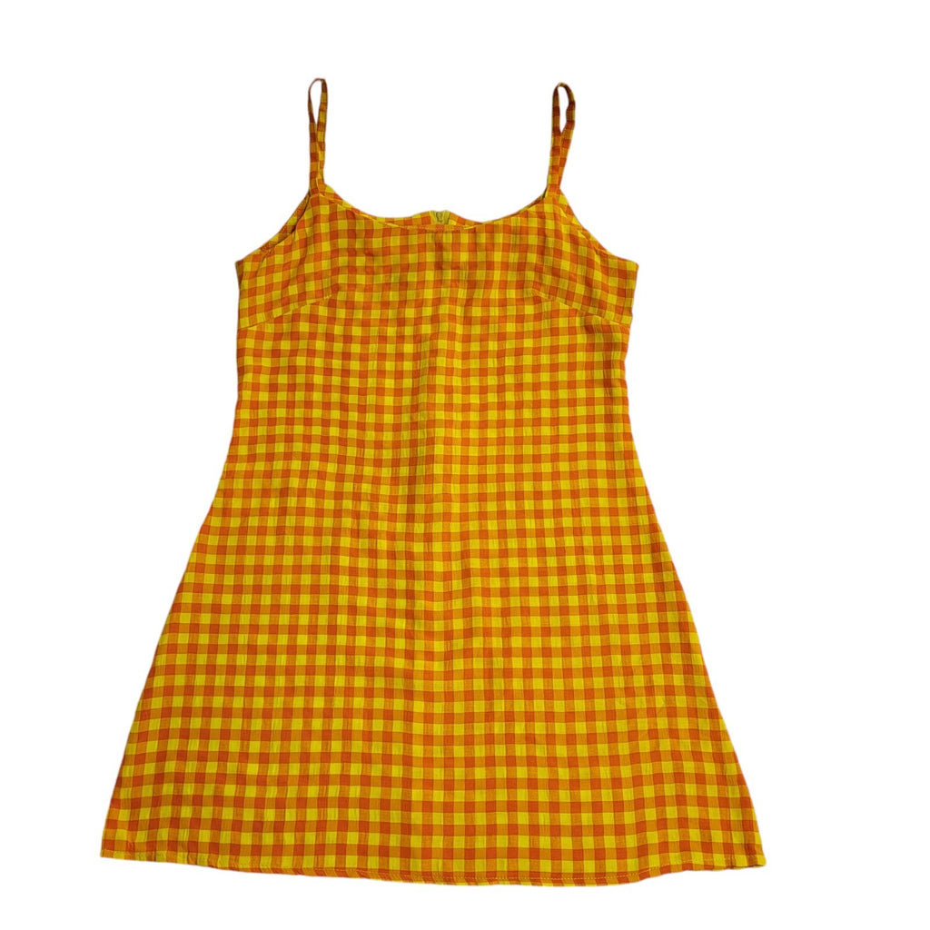 Zack Yellow & Orange Checked Strap Vest Top 90's Women's UK Size 10