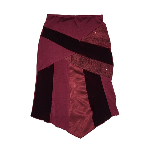 Bay Vintage 90's Maroon Patchwork A-Line Midi Skirt Womens UK 8 W26