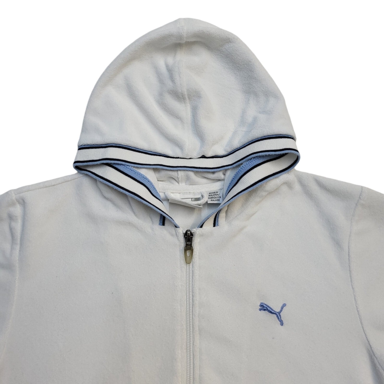 Puma Y2K White Full Zip Short Sleeve Sweatshirt Hoodie UK Women's Size 14