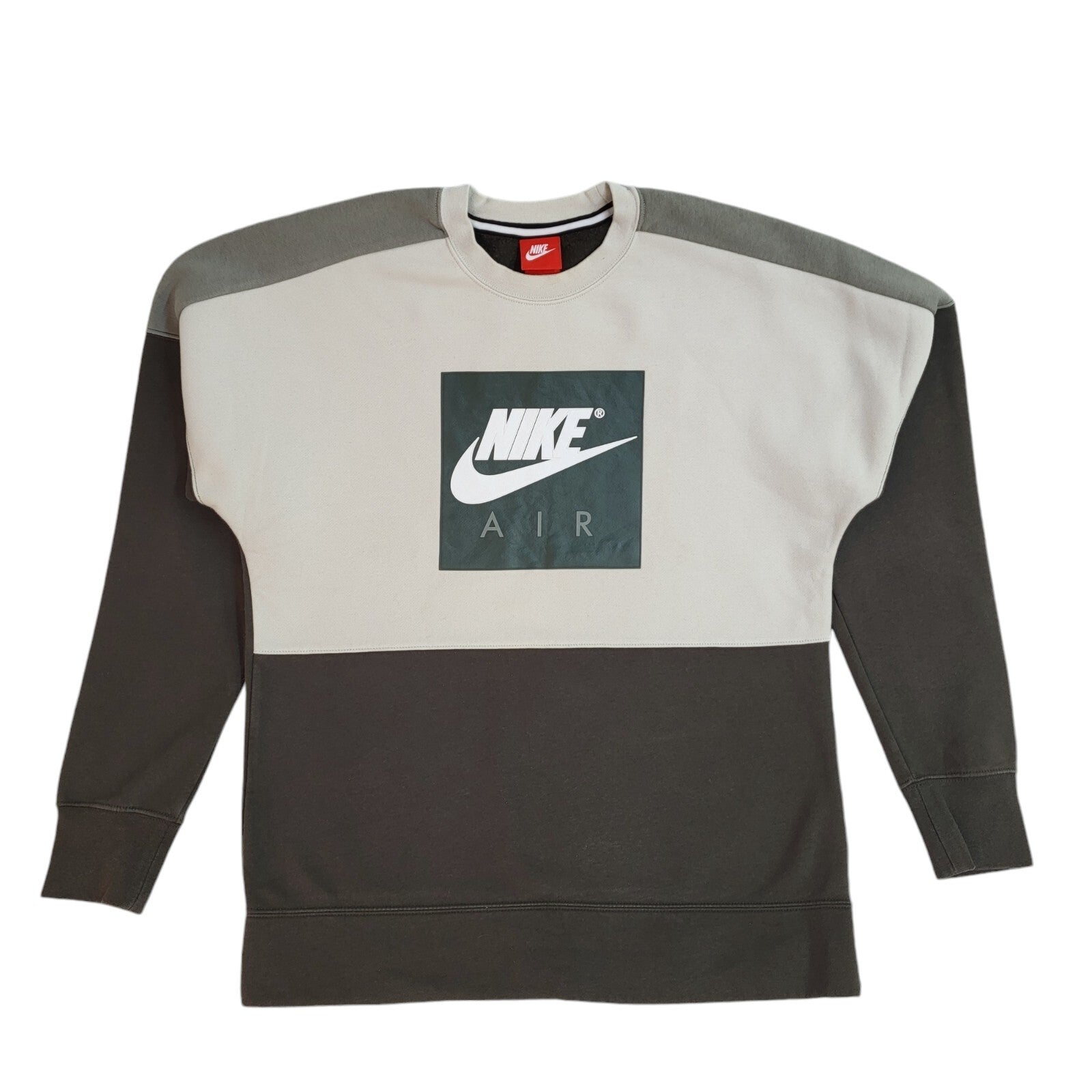 Nike Air Sports Sweatshirt Green & Beige Crew Neck 90's Vintage UK Men's Size M
