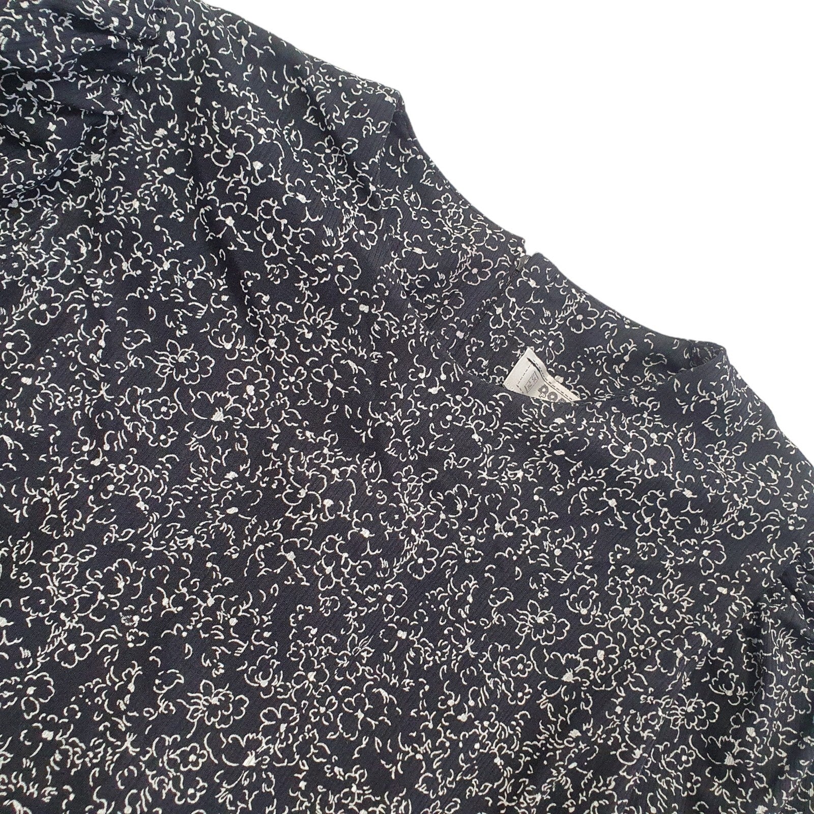 Dorothy Perkins Vintage 90s Black & White Floral Prairie Dress Womens UK Size 14