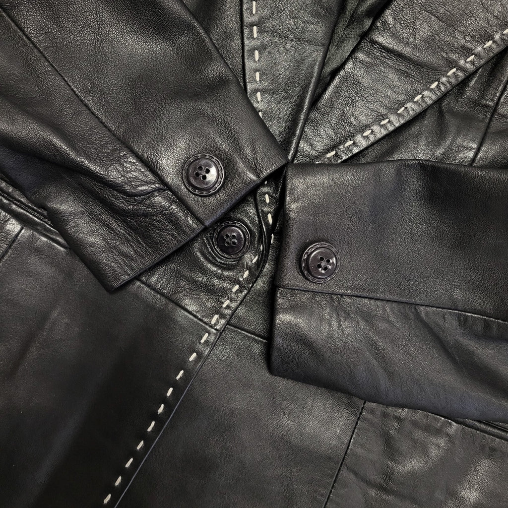 Leather Elements 90s Vintage Black Leather Button Jacket Uk Women's Size Medium
