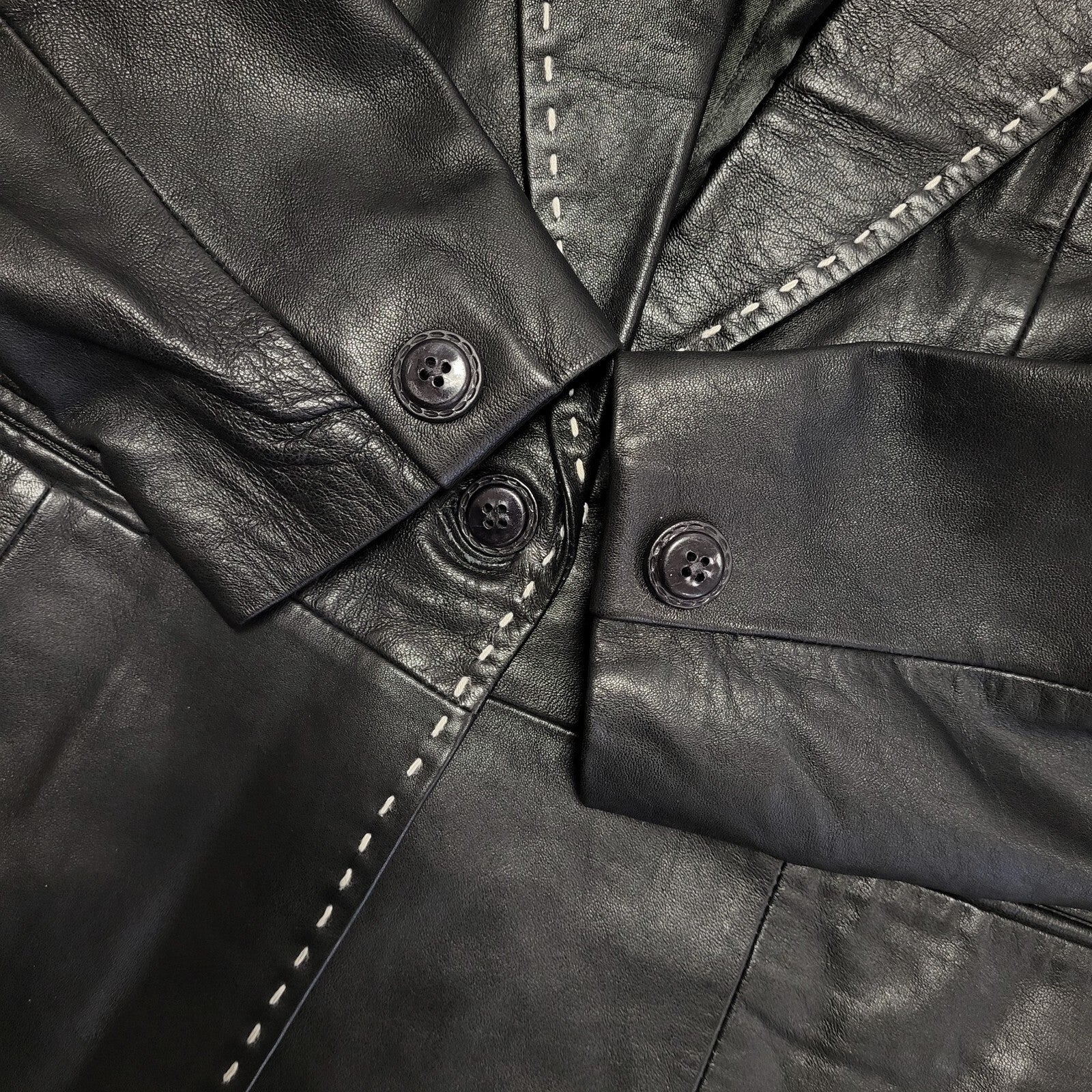 Leather Elements 90s Vintage Black Leather Button Jacket Uk Women's Size Medium