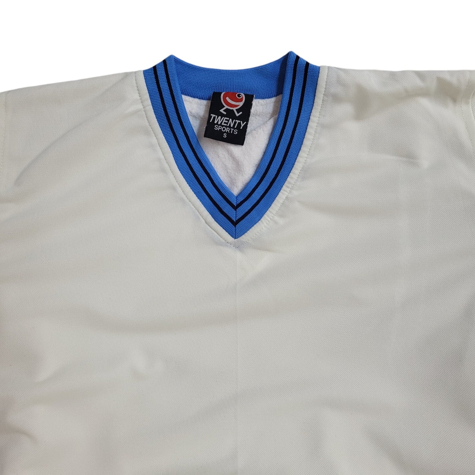Twenty Sports White & Blue V-Neck Vintage 90s Sweatshirt UK Men's Size S