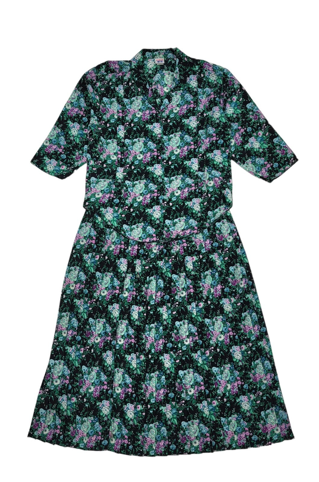 Lexus 80s Vintage Green Floral 2 Piece Maxi Skirt & Blouse Women's Size 18