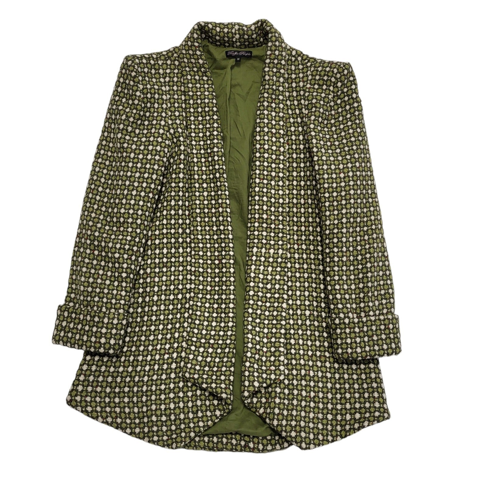 90s Vintage Green Open Front Wool Blend Jacket Uk Women's Size M