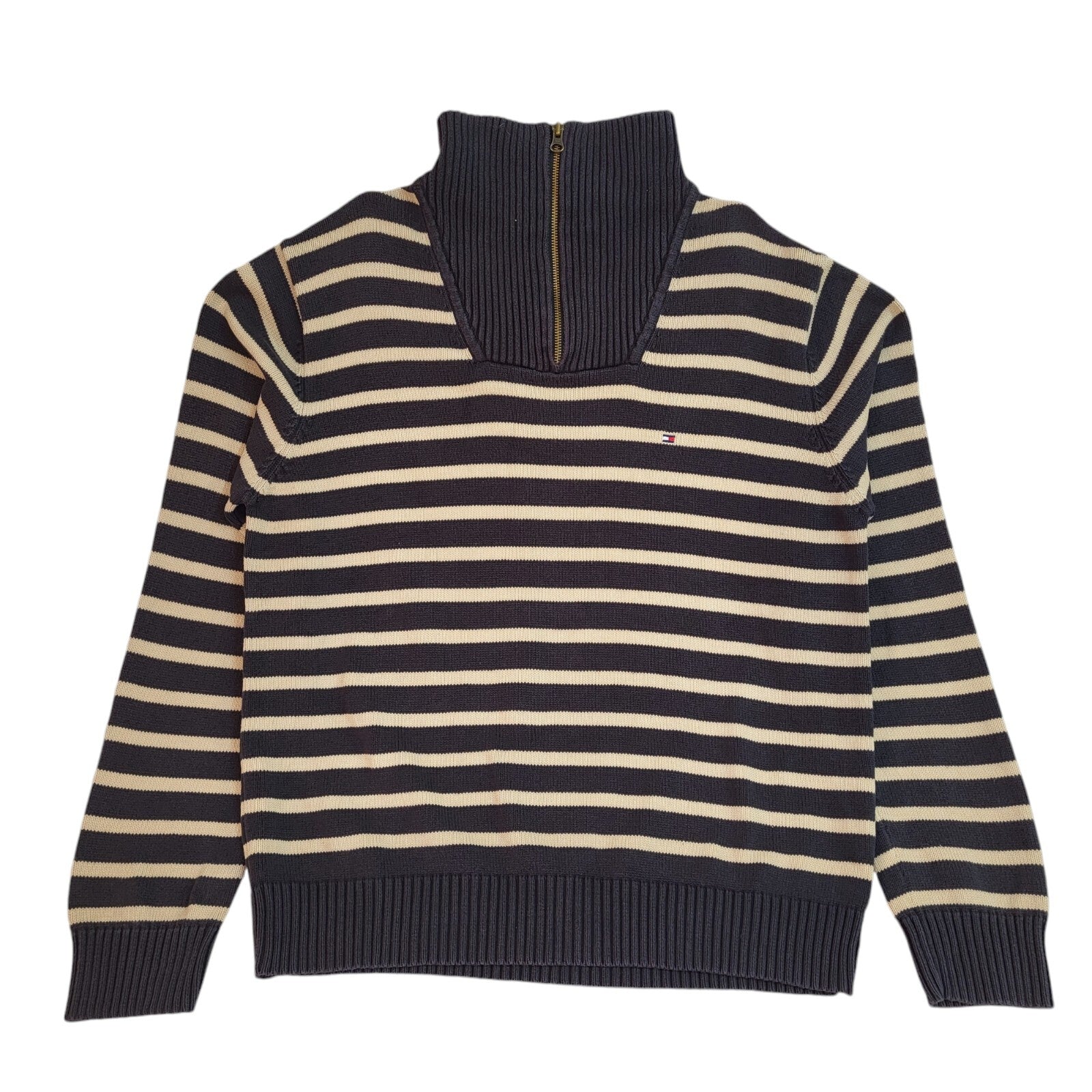 Tommy Hilfiger Blue & Beige Striped High Neck Jumper Uk Men's Size Large