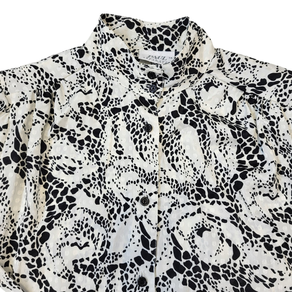 Paul Separates 80s Vintage White & Black Long Sleeve Blouse Womens Size 14 Eu 42