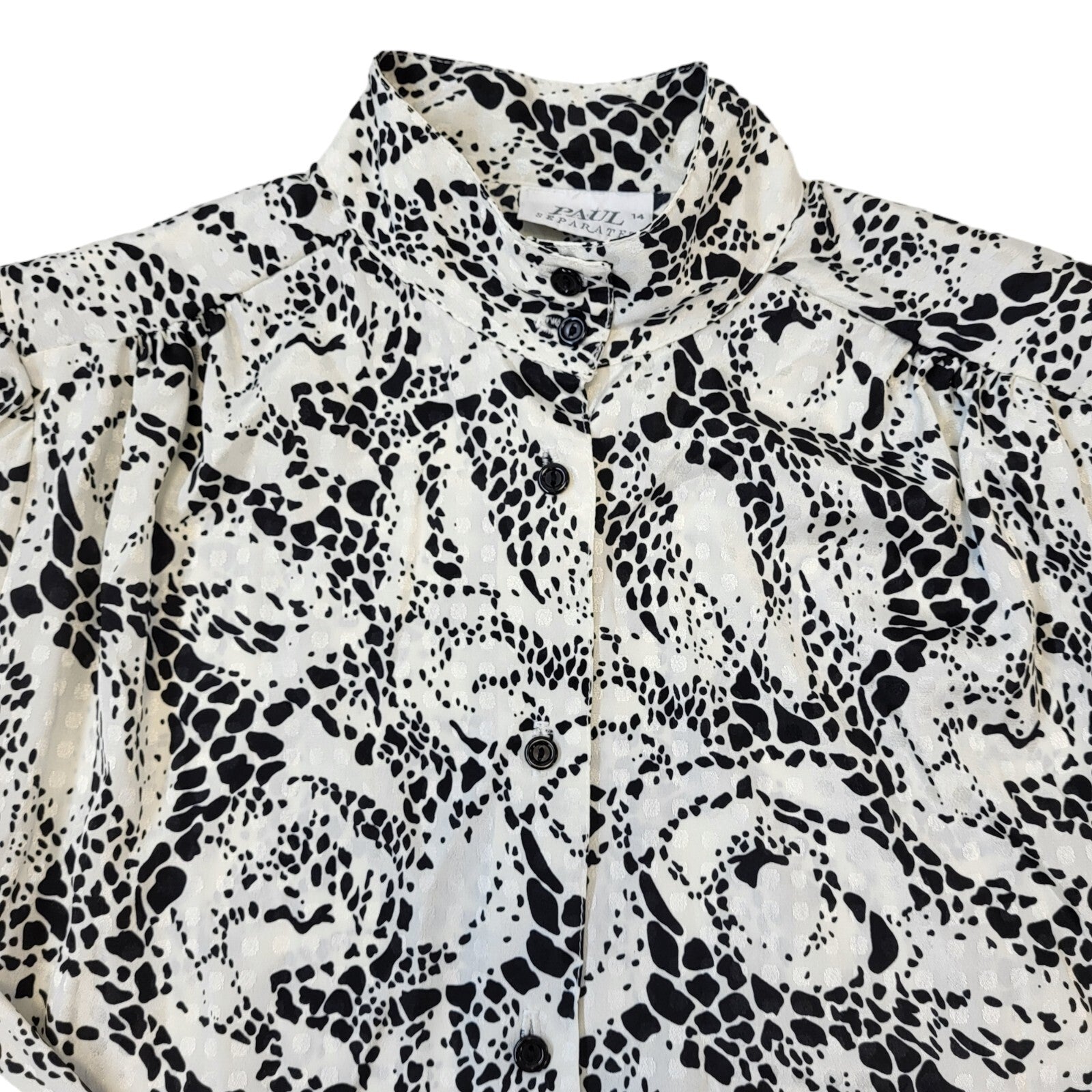 Paul Separates 80s Vintage White & Black Long Sleeve Blouse Womens Size 14 Eu 42