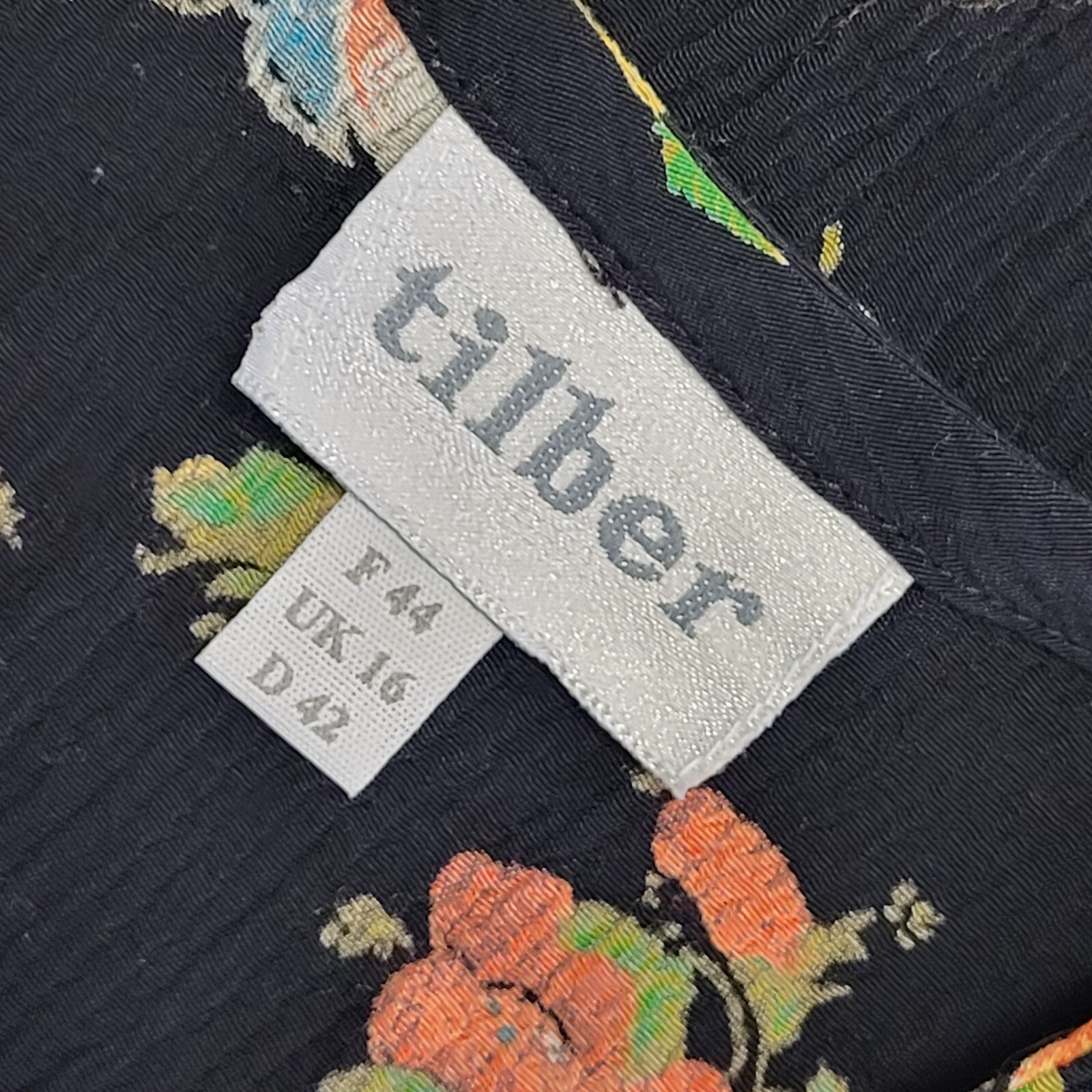 Tilber Vintage 80s Black Pink Floral Daywear Dress Uk Women's Size 16