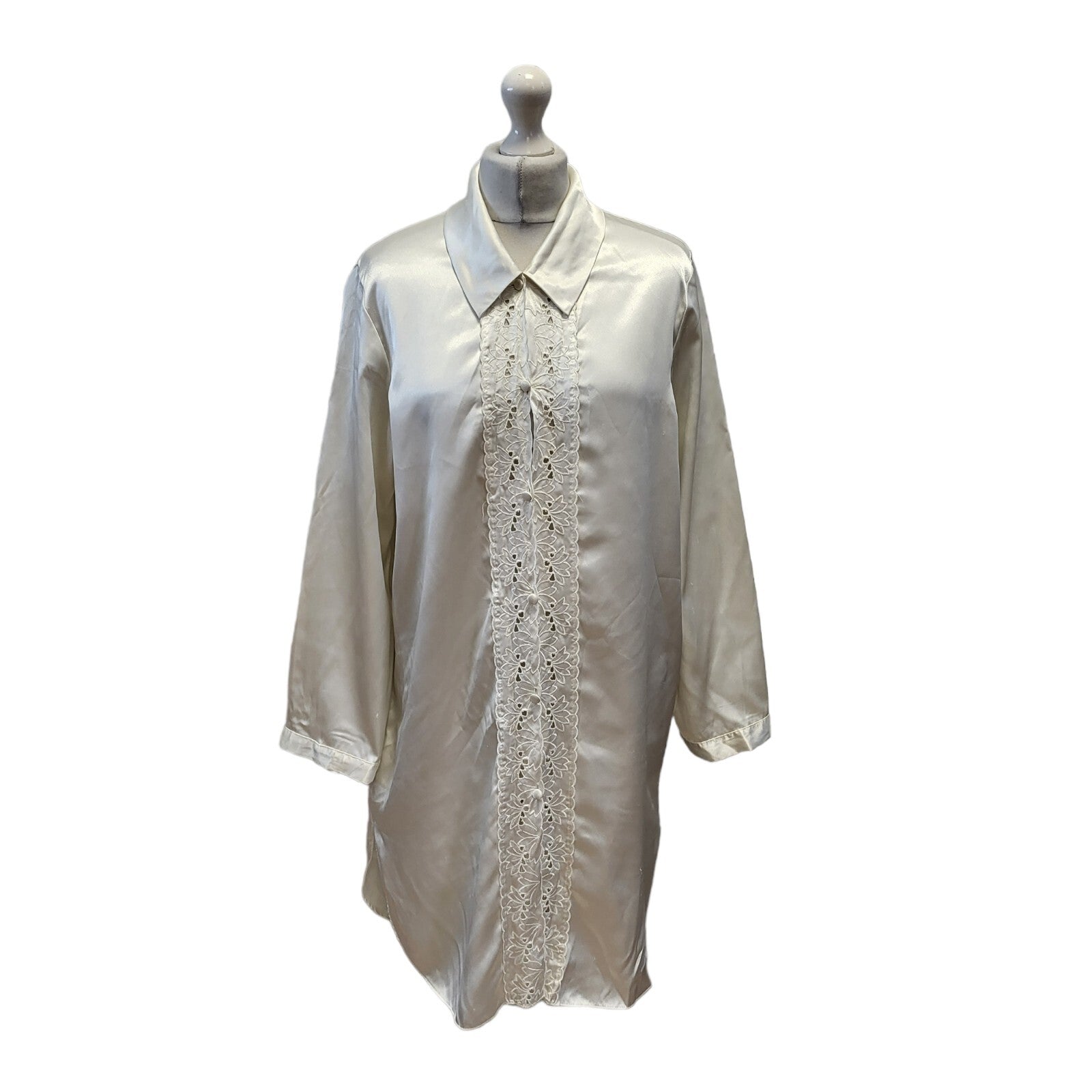Marks & Spencer 90s Vintage White Long Sleeve Night Shirt Women's Size 12-14