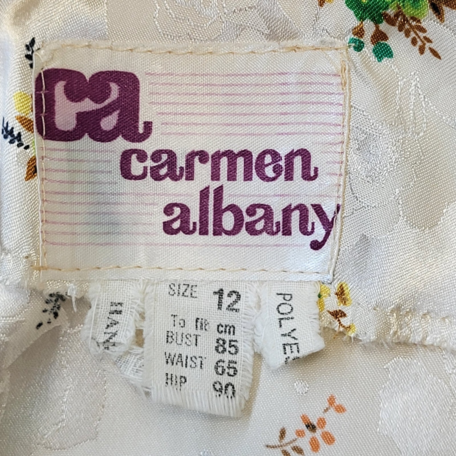 Carmen Albany 70s Vintage Cream & Green Floral Blouse Women's Size 12