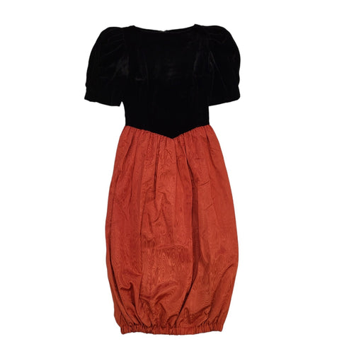 90s Vintage Black & Orange Velvet Evening Dress Women's Size Small