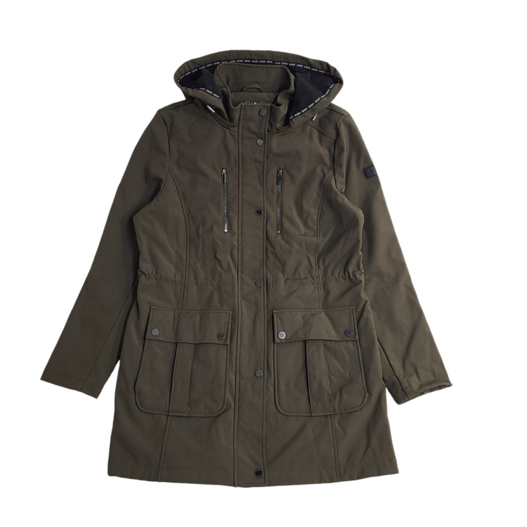 DKNY Vintage Y2k Green Hooded Zip & Snap Front Coat Women's UK L