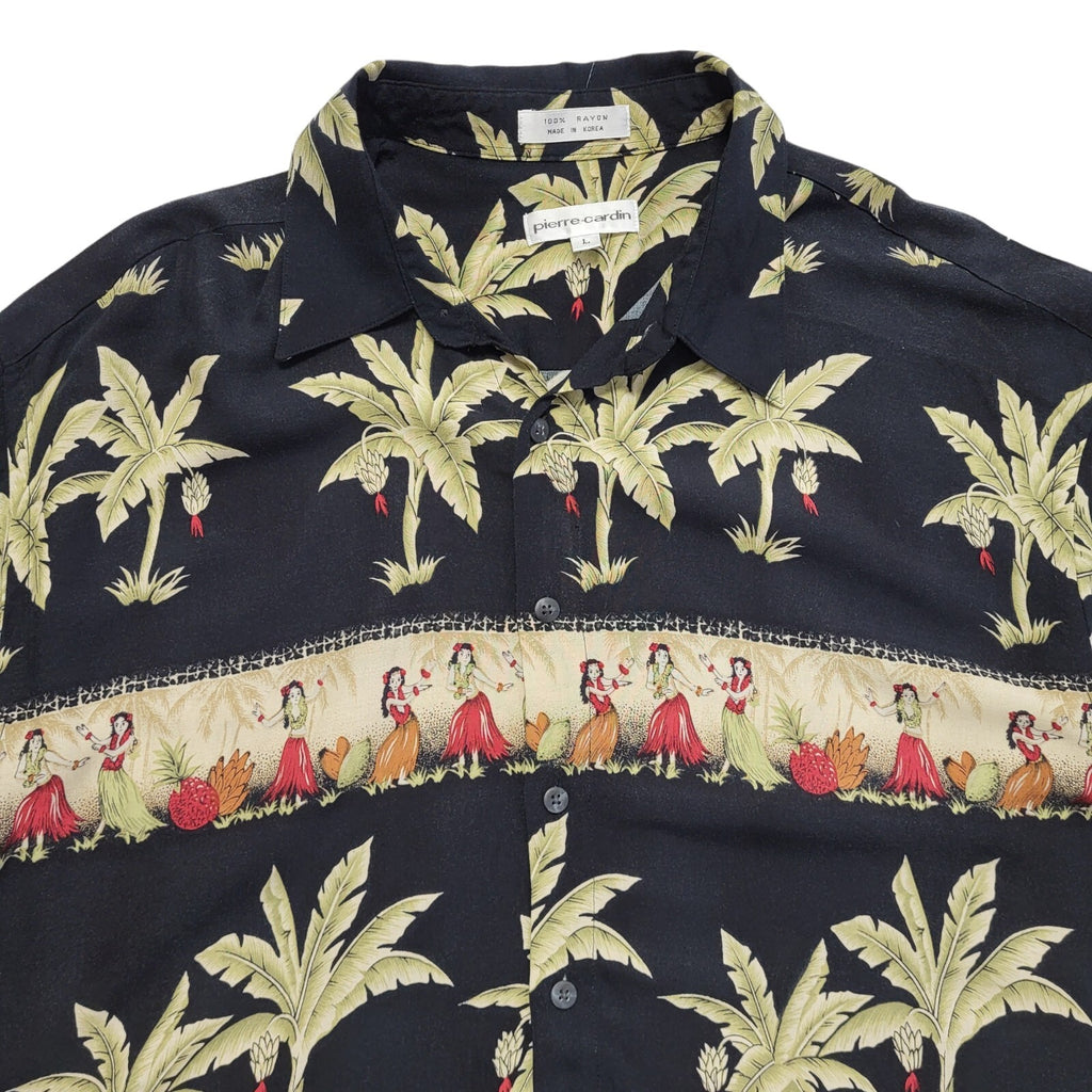 Pierre Cardin Vintage 90's Black Green Palm Trees Short Sleeve Shirt Men's UK L