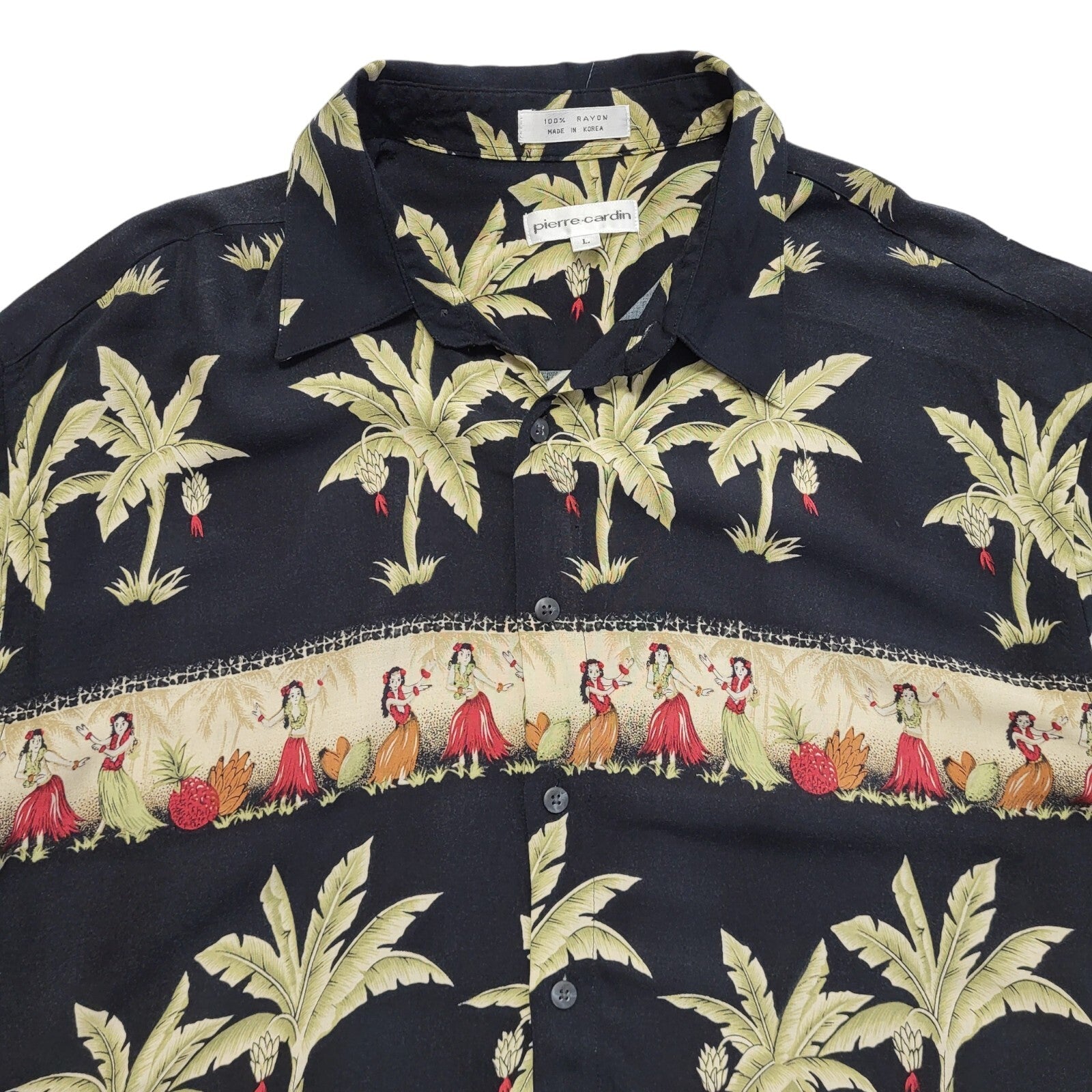 Pierre Cardin Vintage 90's Black Green Palm Trees Short Sleeve Shirt Men's UK L