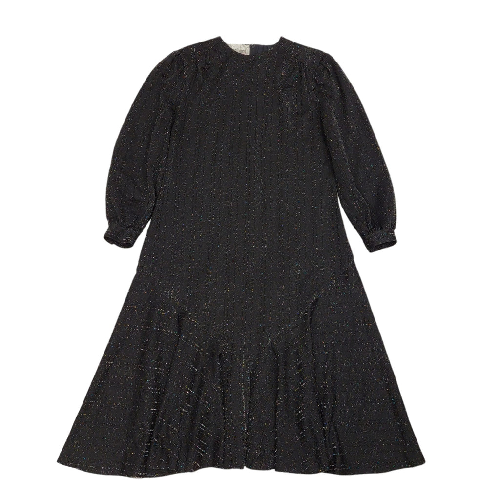 80s Vintage Rozlynne Black Long Sleeve Sparkly Evening Dress Women's 14