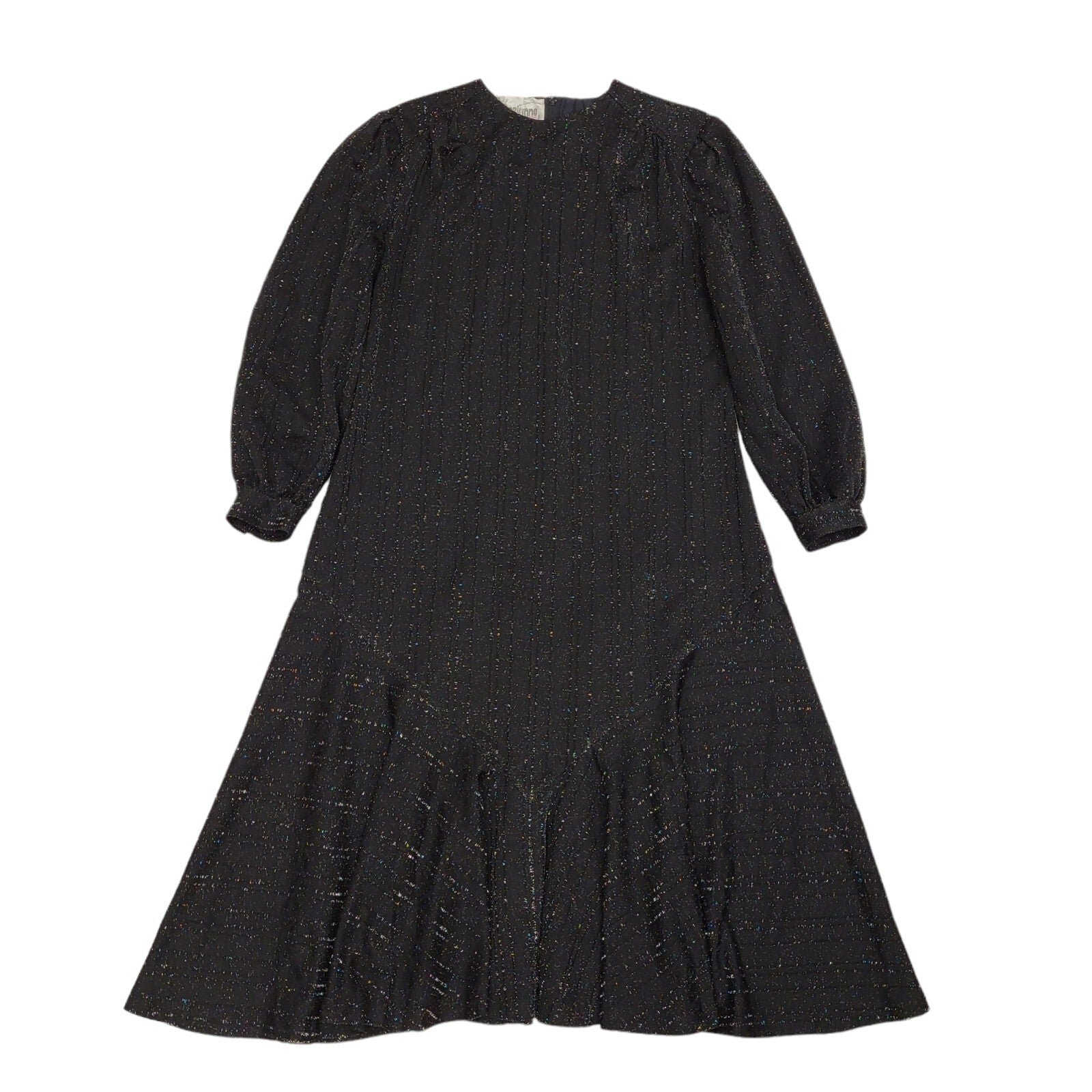 80s Vintage Rozlynne Black Long Sleeve Sparkly Evening Dress Women's 14