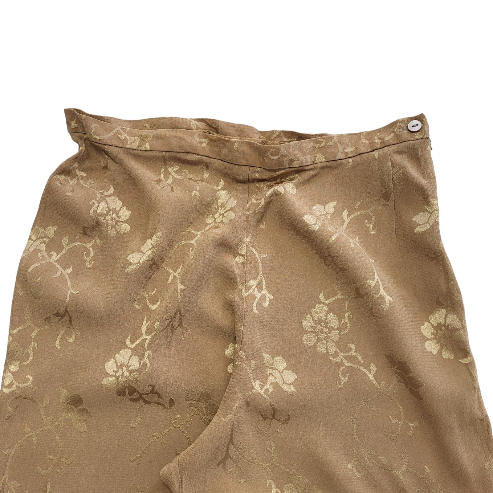 M&S Vintage 90's Brown Floral Straight Leg Trousers Womens Size 16 W30 L32