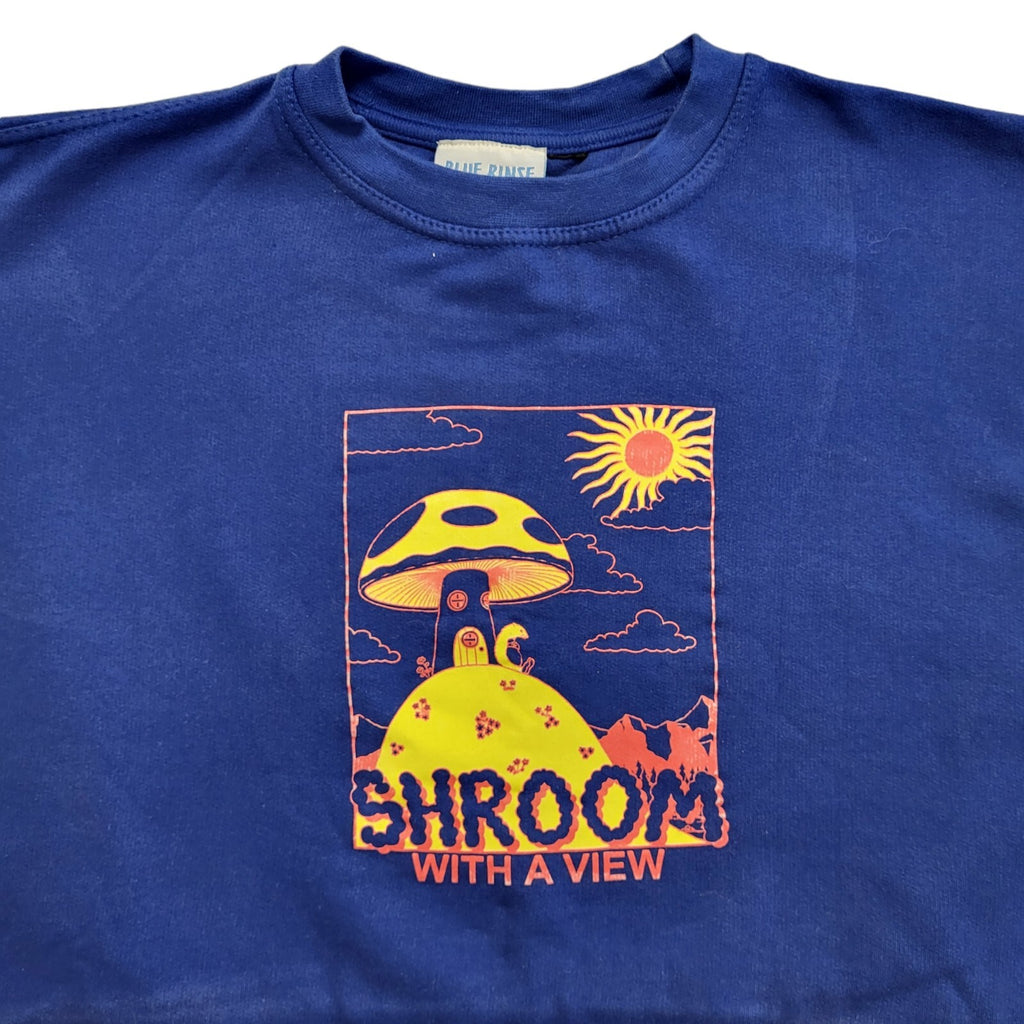 Blue Rinse 90's Shroom With a View Blue Cropped Sweatshirt Womens UK Size 16