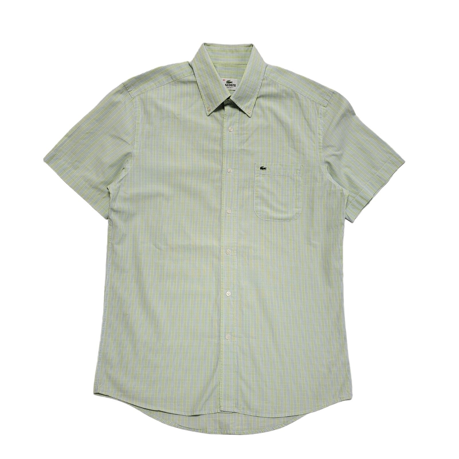 Lacoste Vintage 90's Green Blue Check Short Sleeve Shirt Men's UK L