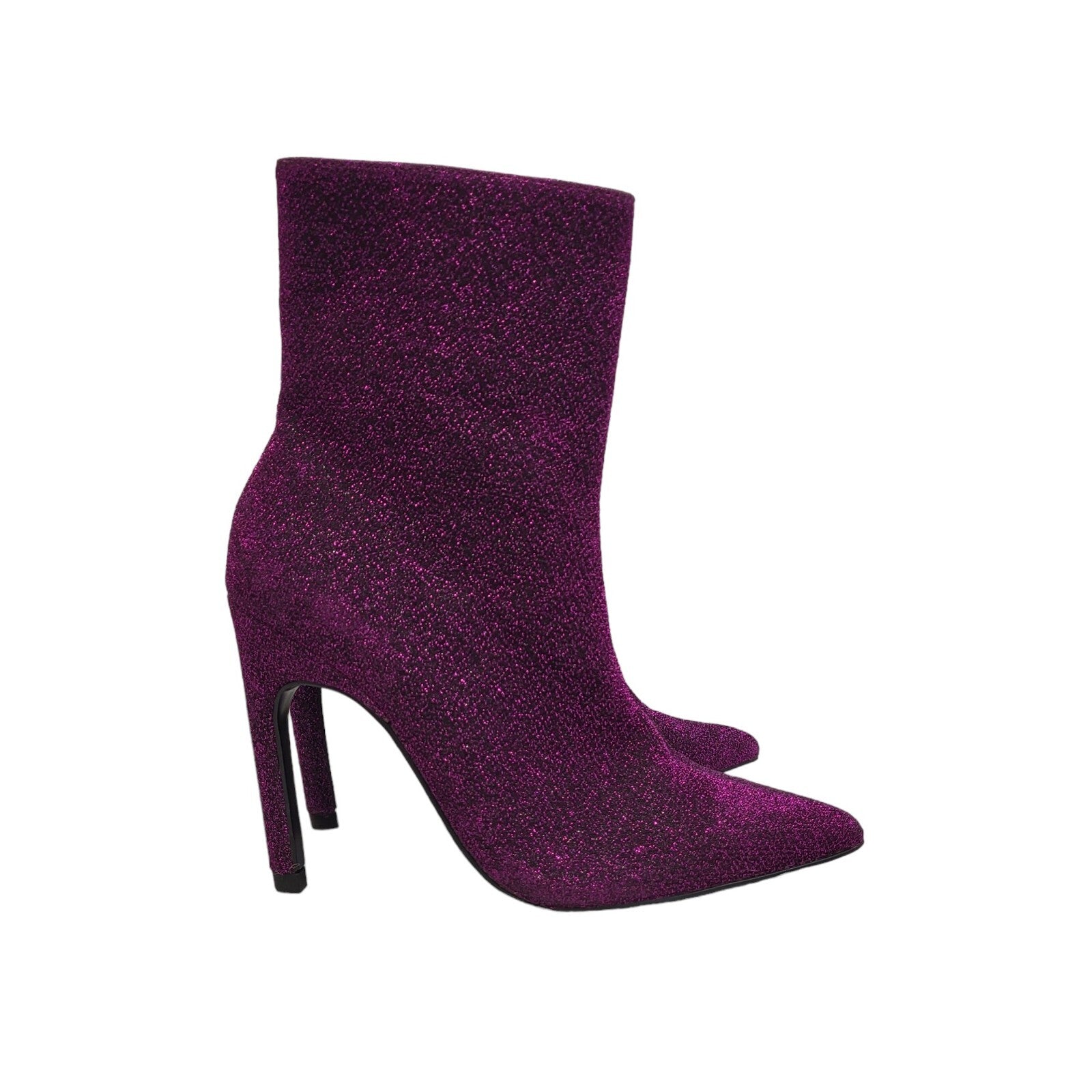 Zara Purple Glitter Zip-Up Heels Ankle Boots Uk Women's Size 3 Bnwob