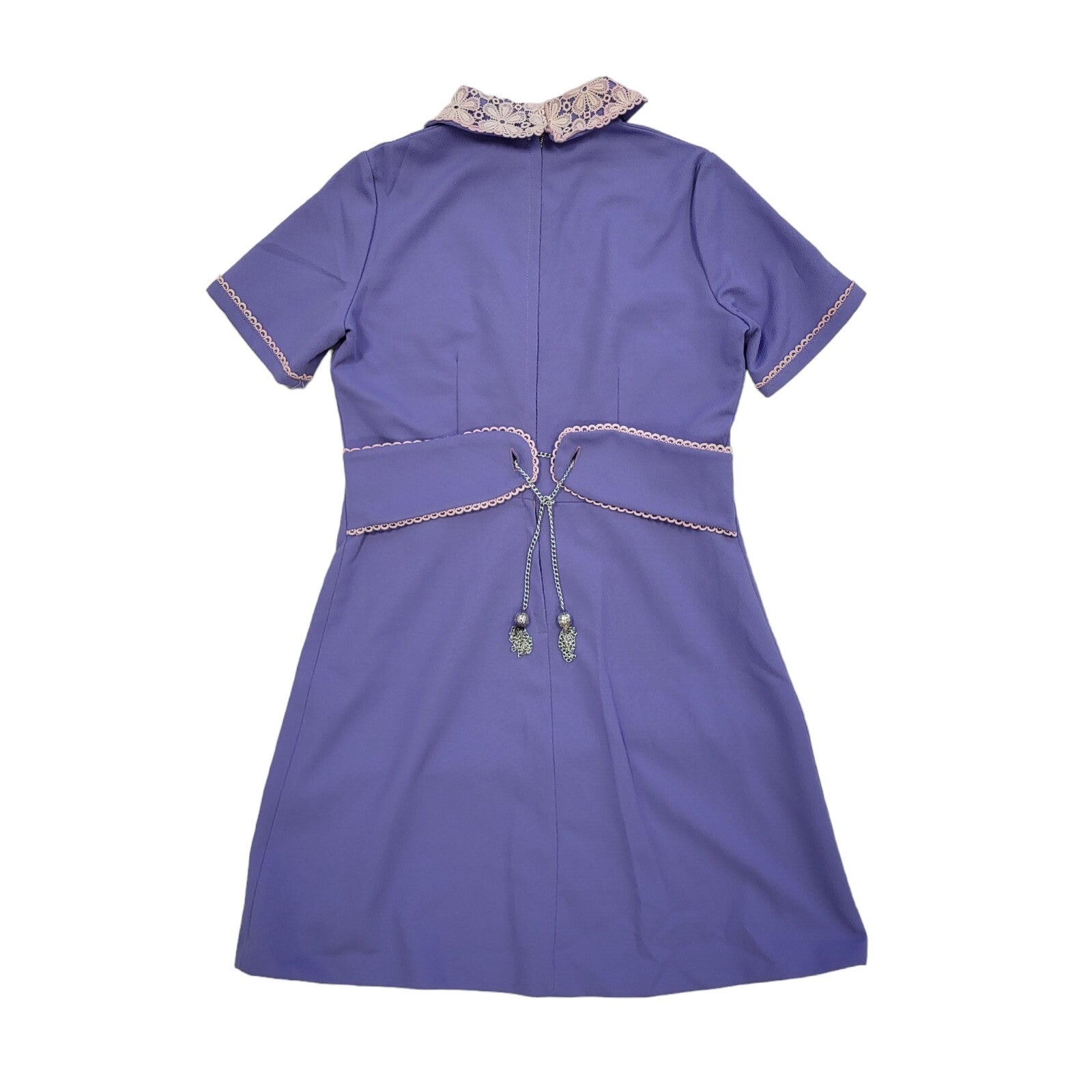 Vintage 60s Purple Short Sleeve Lace Collar Shift Dress Women's Size 12