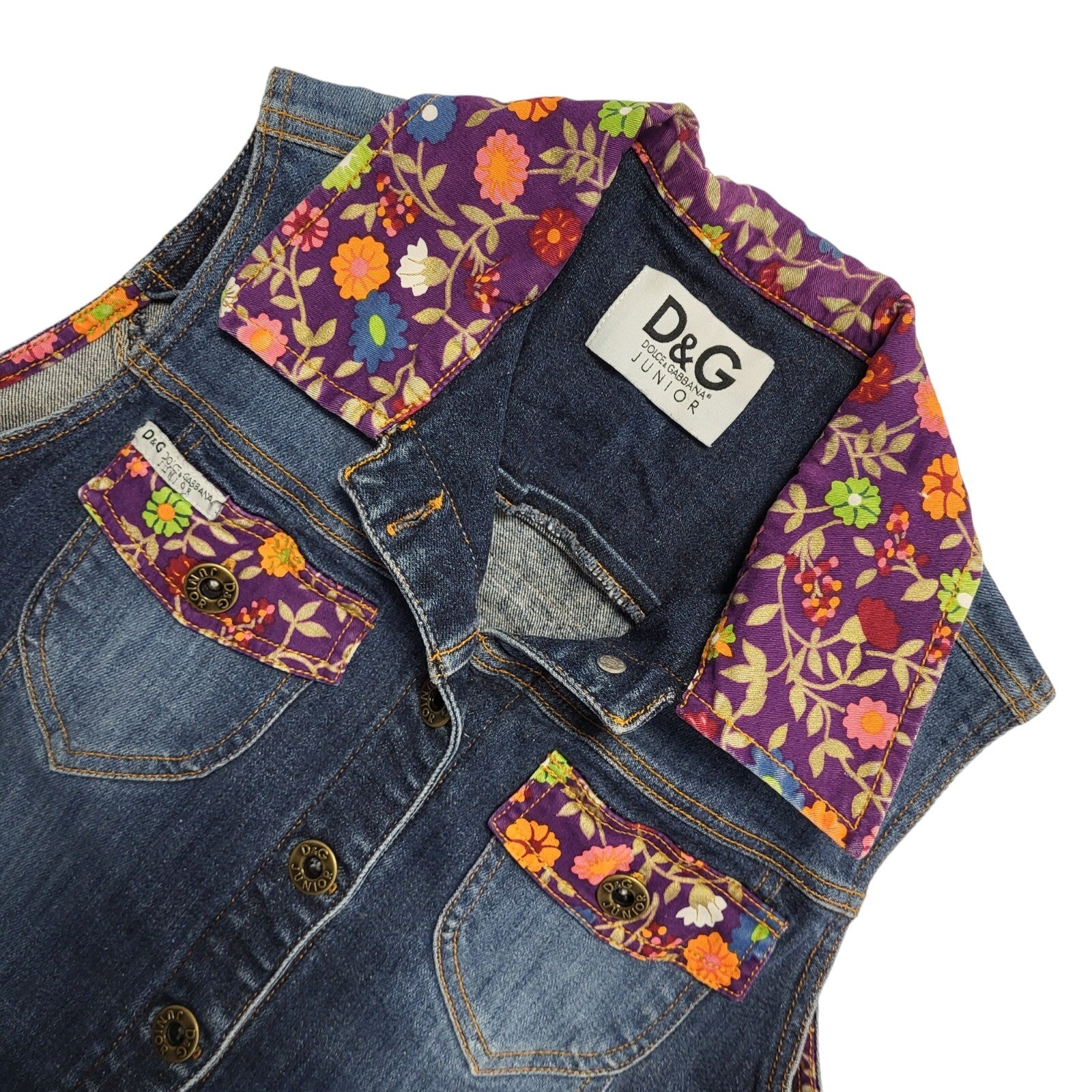 D&G Junior Dark Blue Sleeveless Denim Vest Uk Girl's Size Age 6/7 Years