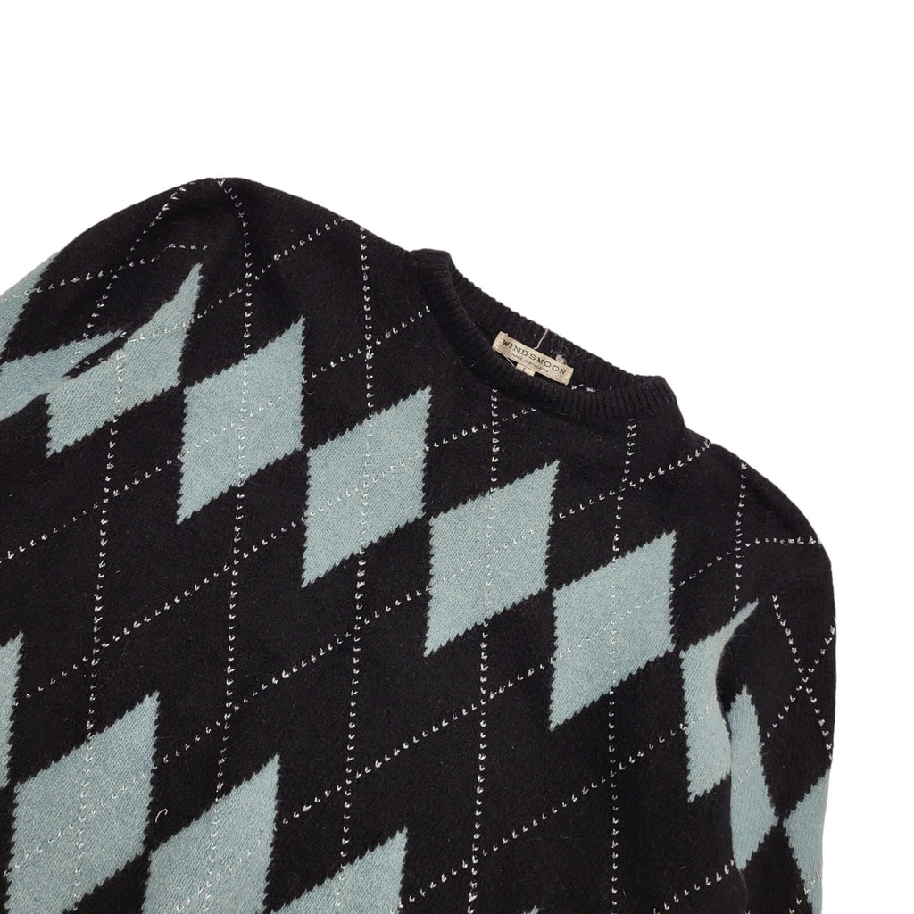 Windsmoor 80's Black & Blue Diamond Patterned Jumper UK Women's Size L