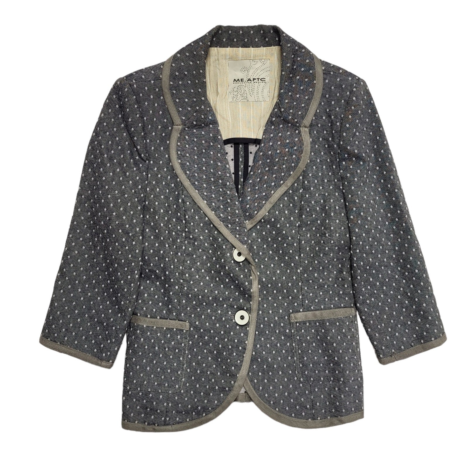 Me Aptc Vintage 90's Grey Polka Do Button Front Blazer Jacket Womens UK Size 12