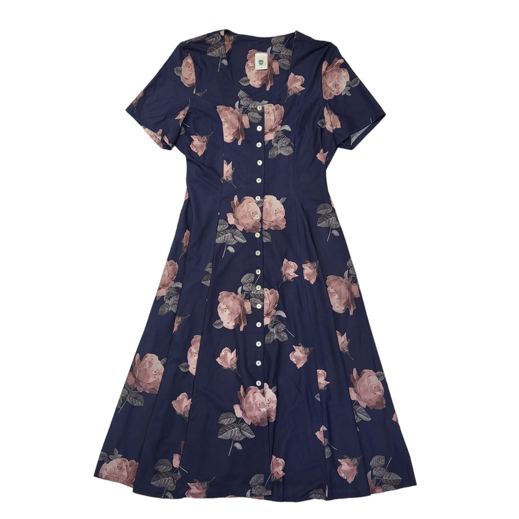 New Fast 90s Vintage Blue & Pink Floral Daywear Dress Women's 14