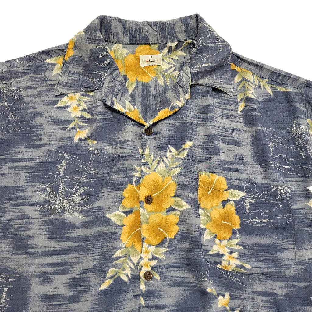 Target 90s Blue Floral Short Sleeve Shirt Uk Men's Size XL