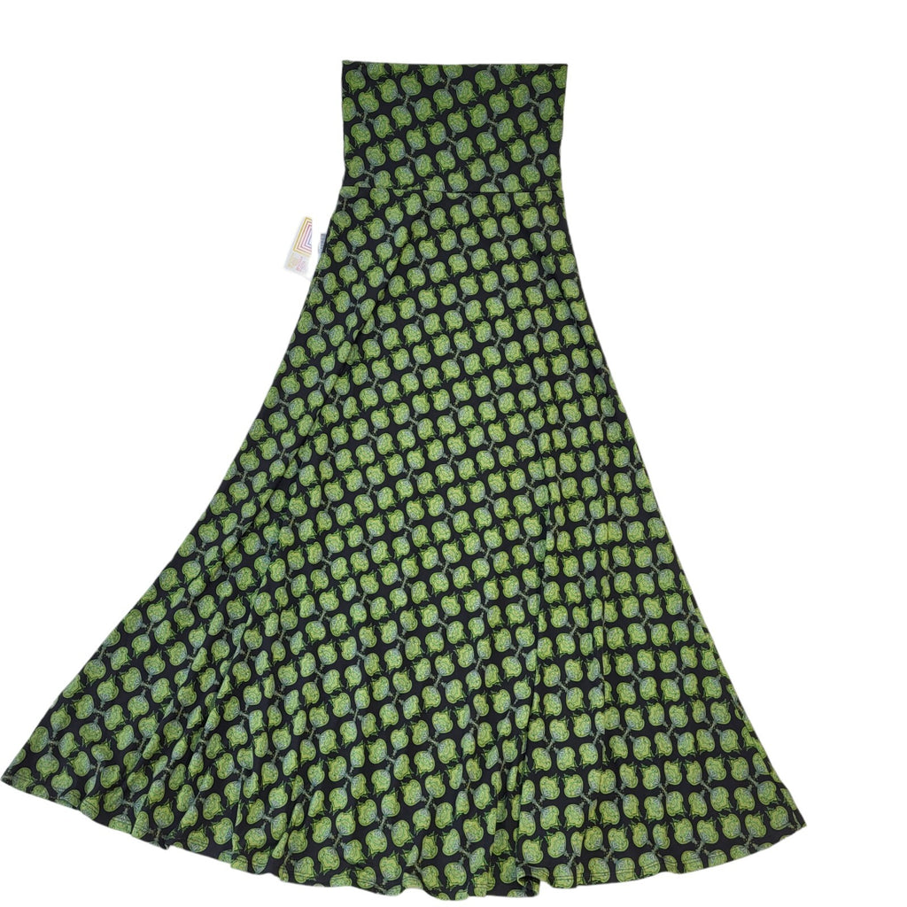 Lula Roe Y2K Vintage Green & Black Retro Abstract Maxi Skirt Women's XXS W22