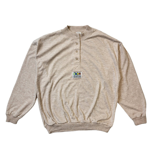 90s Vintage Cream 1/4 Button Retro Sweatshirt Women's Size Large