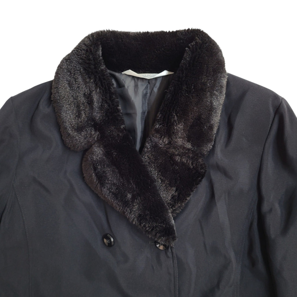 St Michael Vintage 90s Black Double Breasted Coat UK Women's Size 14