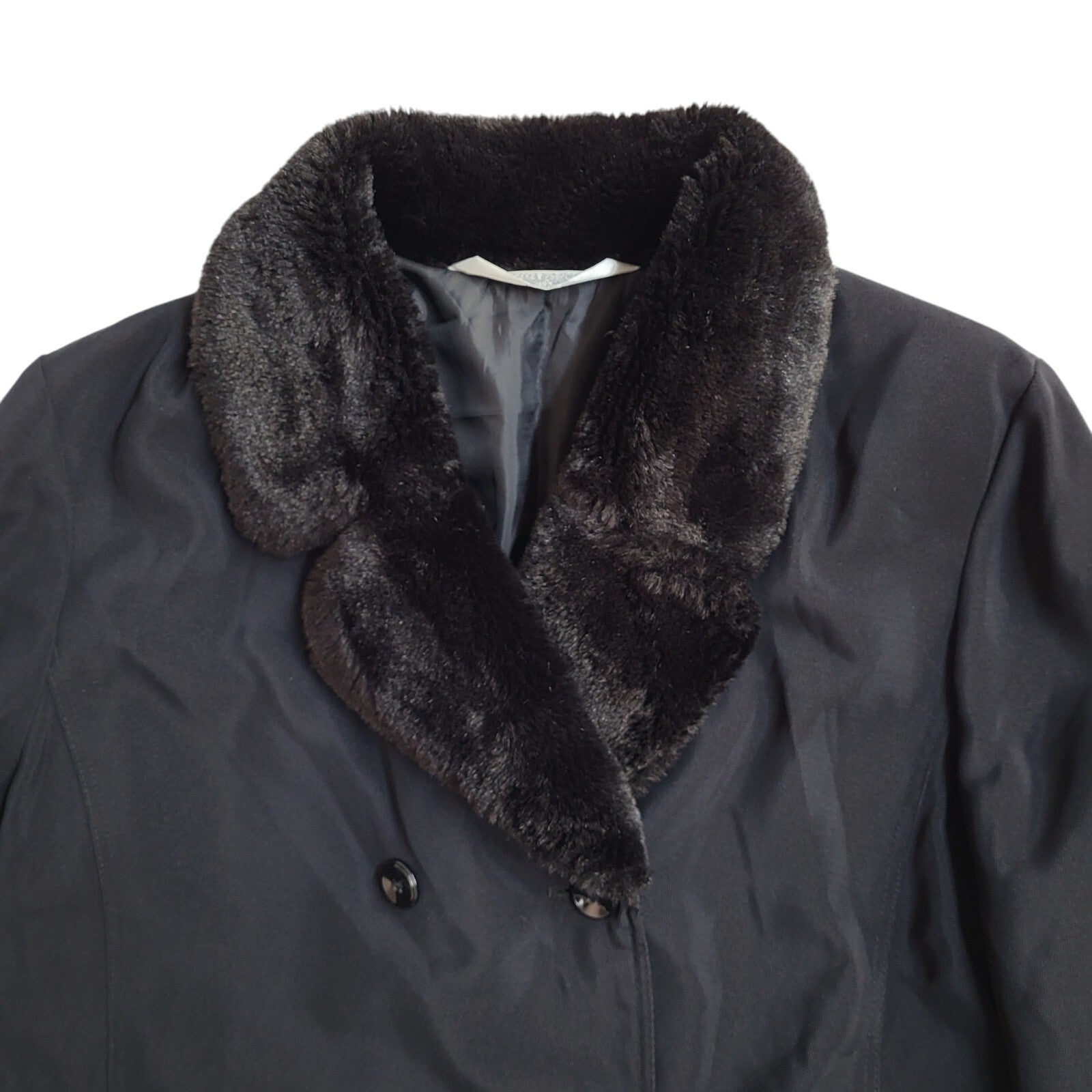 St Michael Vintage 90s Black Double Breasted Coat UK Women's Size 14