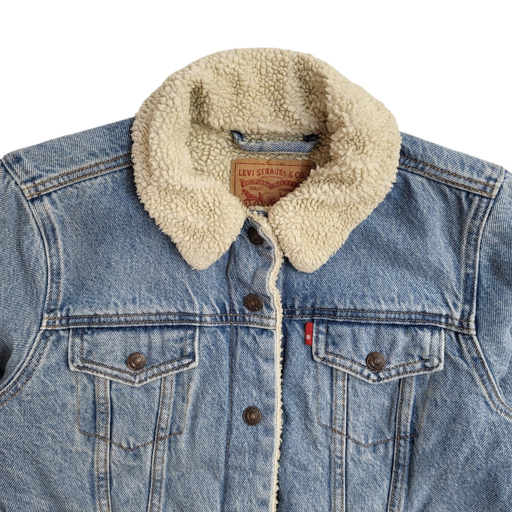 Levi's Vintage Y2k Blue Fleece Lined Denim Jacket Uk Women's Size Small