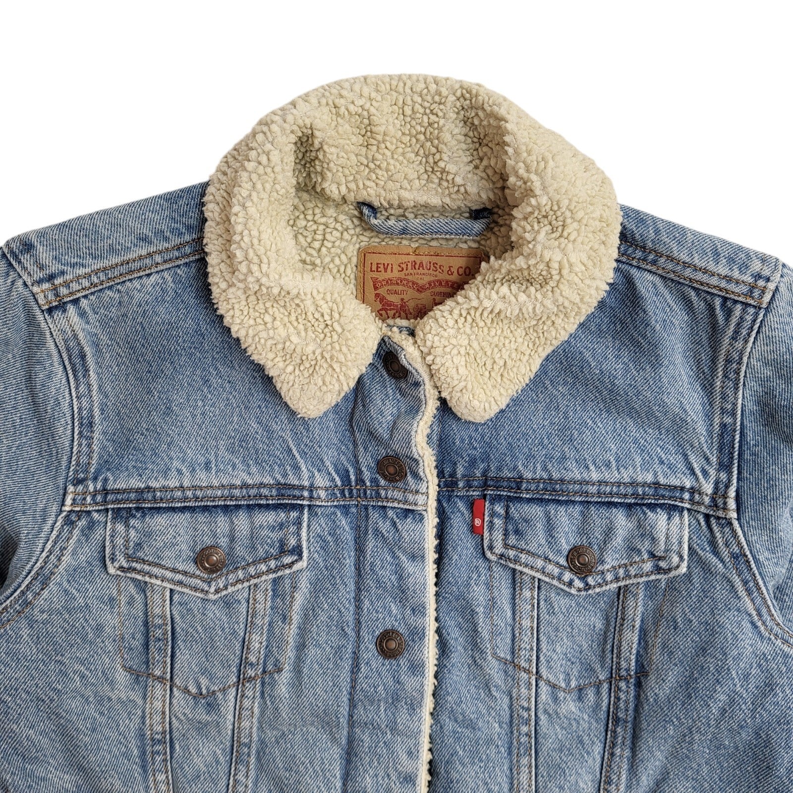 Levi's Vintage Y2k Blue Fleece Lined Denim Jacket Uk Women's Size Small