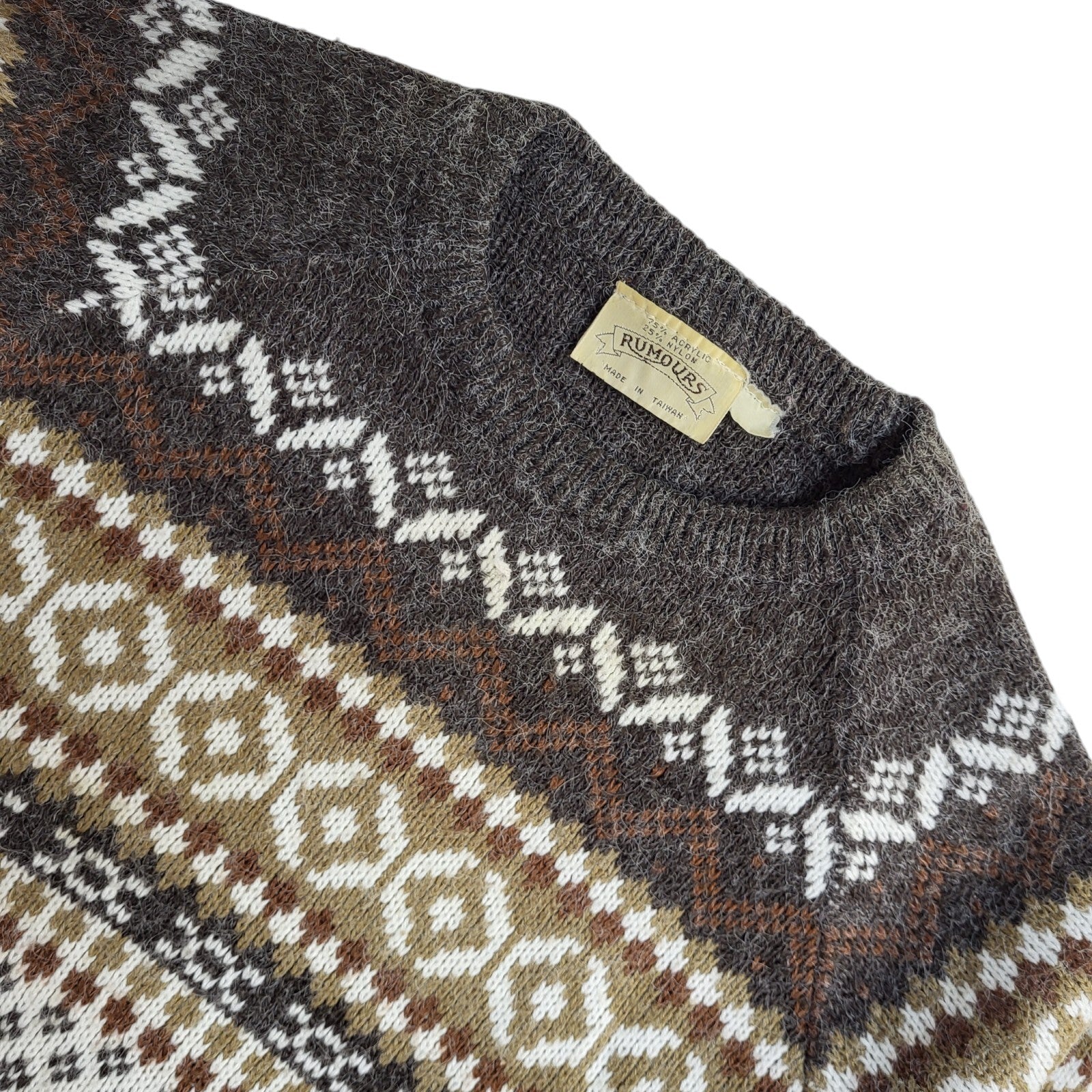 Rumours Vintage 90's Brown & Beige Geometric Jumper UK Men's Size M