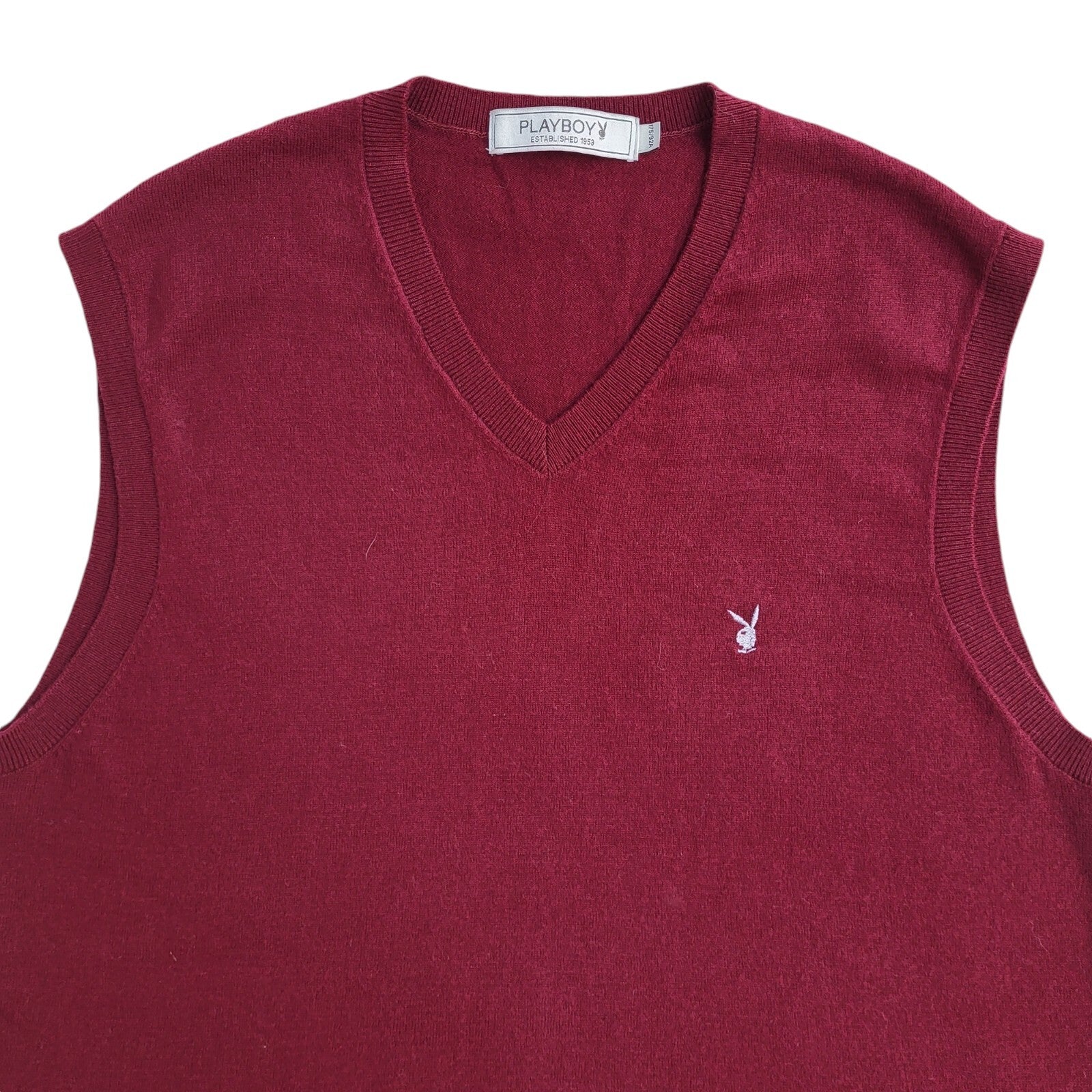 Playboy Burgundy V-Neck Sleeveless Jumper Vest Men's UK Size M